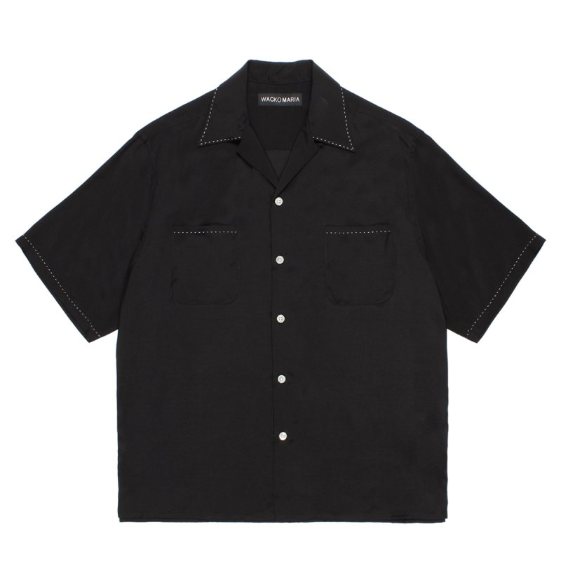 画像1: WACKO MARIA/50'S OPEN COLLAR SHIRT（BLACK）［ピンポイントステッチ50'Sオープンカラーシャツ-26春夏］