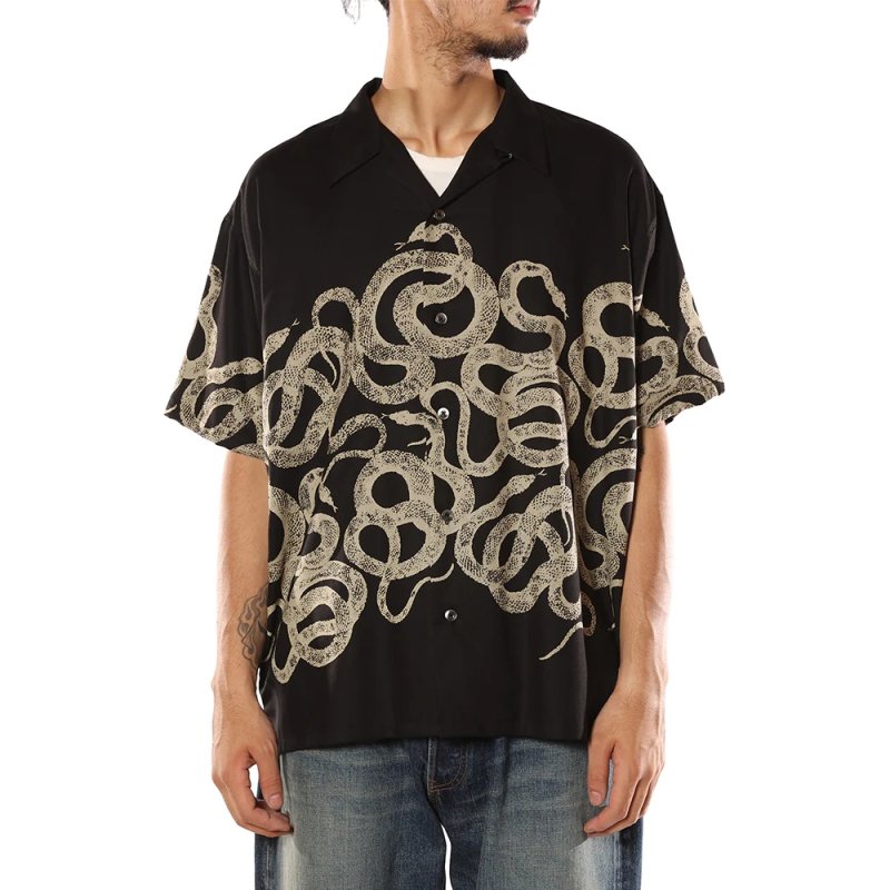 画像3: CALEE/SNAKE PATTERN PANEL S/S SH（BLACK）［スネークパターンシャツ-26春夏］