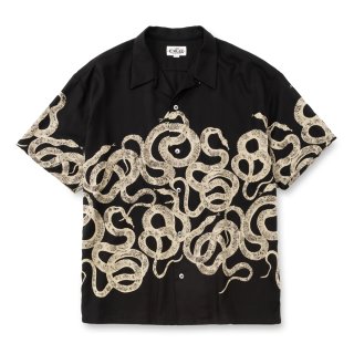 CALEE/SNAKE PATTERN PANEL S/S SH（BLACK）［スネークパターンシャツ