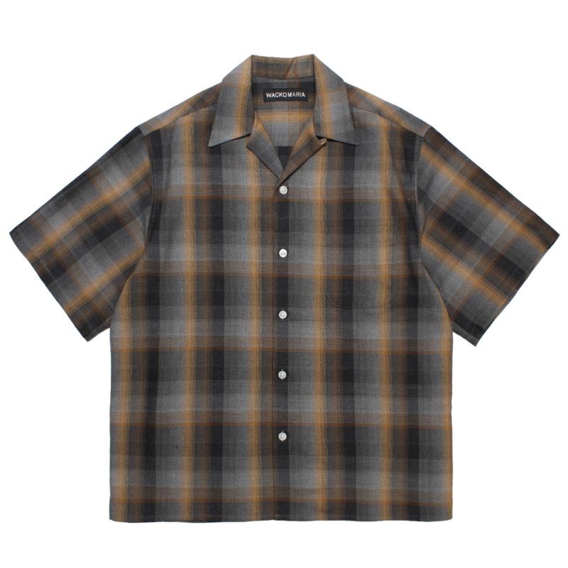 画像1: WACKO MARIA/OMBRE CHECK OPEN COLLAR SHIRT（GRAY）［オンブレチェックオープンカラーシャツ-26春夏］
