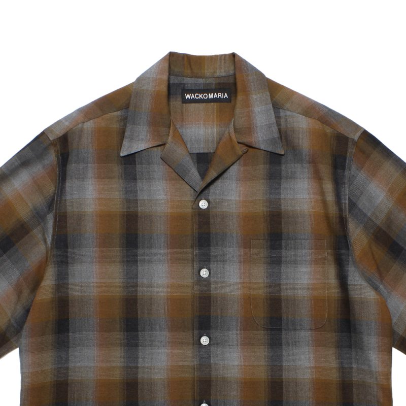 画像2: WACKO MARIA/OMBRE CHECK OPEN COLLAR SHIRT（BROWN）［オンブレチェックオープンカラーシャツ-26春夏］