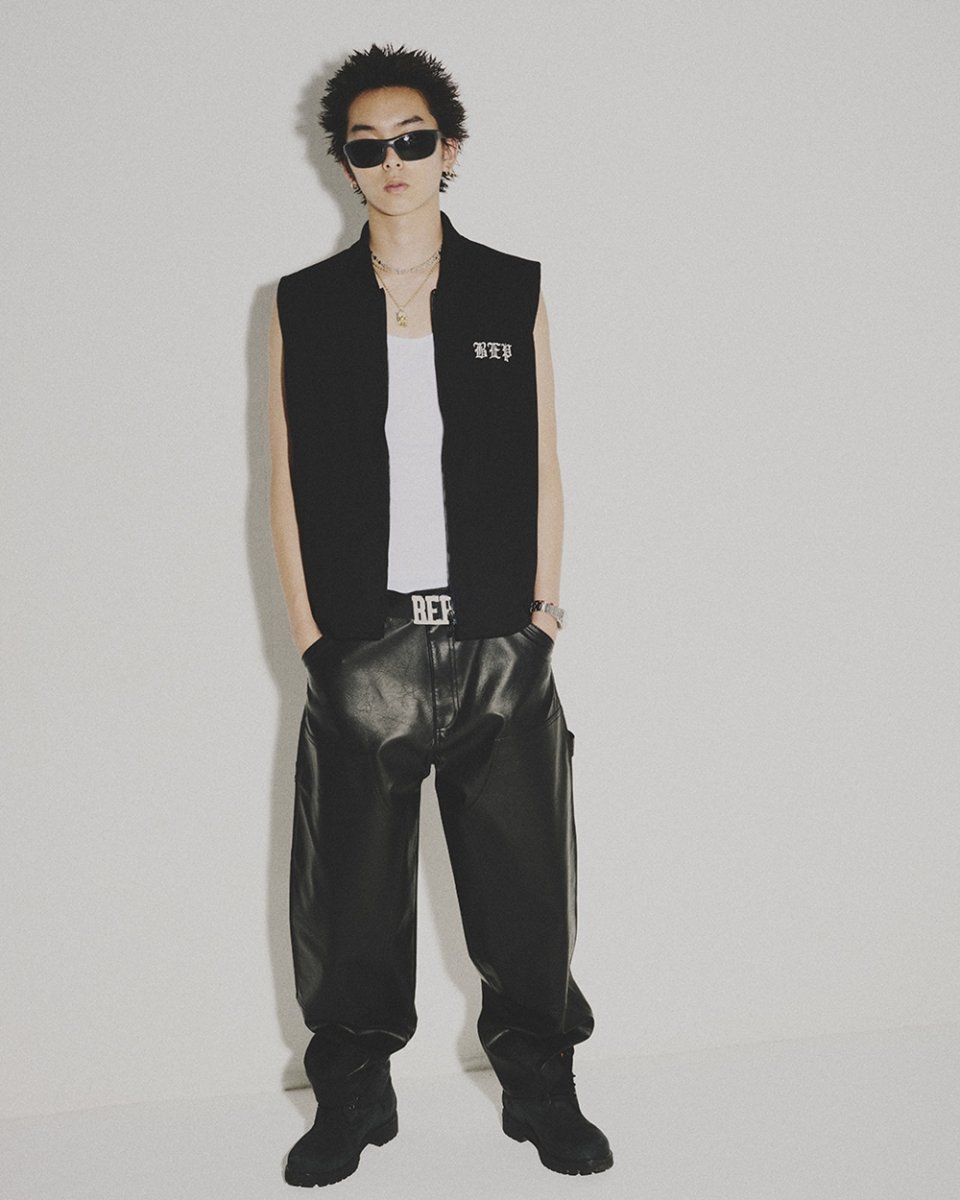 画像3: BlackEyePatch/3 LETTER OE WASHED BIKER VEST（BLACK） (3)