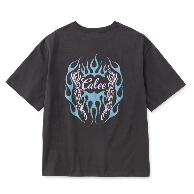 画像2: CALEE/VINTAGE TYPE FLAME LOGO PINSTRIPING S/ S TEE ＜NATURALLY PAINT DESIGN＞（INK BLACK）［プリントT-26春夏］