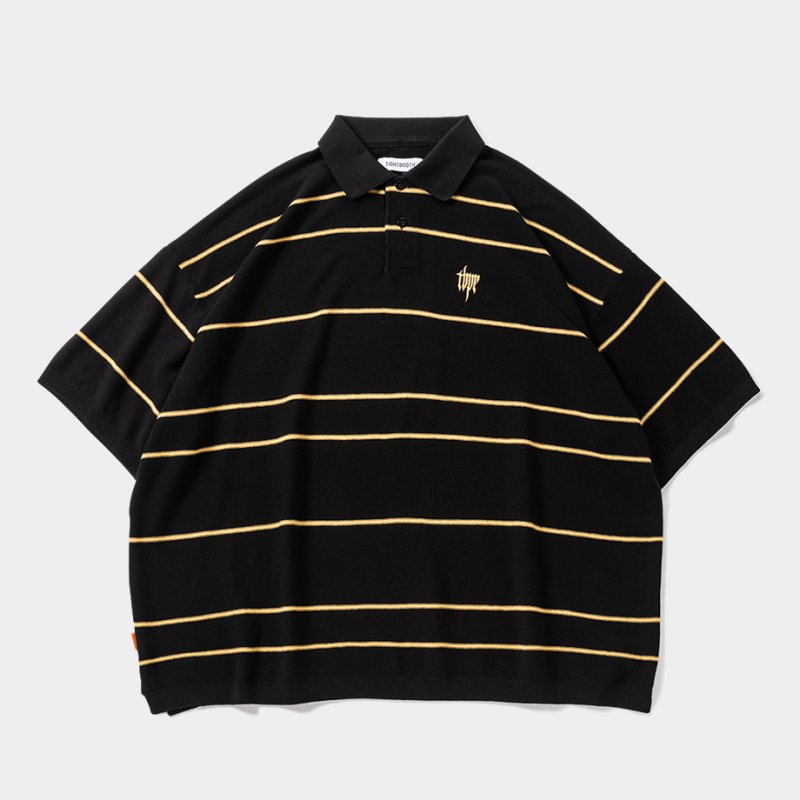 画像1: TIGHTBOOTH/BORDER KNIT POLO（Black）［ボーダーニットポロ-26春夏］