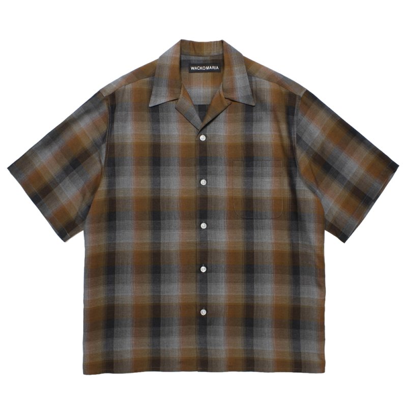 画像1: WACKO MARIA/OMBRE CHECK OPEN COLLAR SHIRT（BROWN）［オンブレチェックオープンカラーシャツ-26春夏］