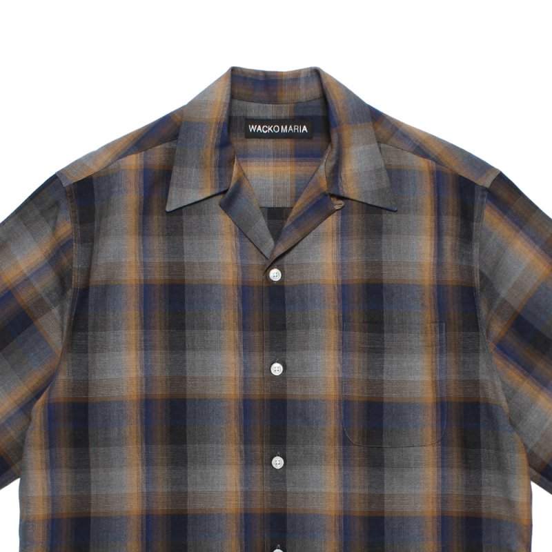 画像2: WACKO MARIA/OMBRE CHECK OPEN COLLAR SHIRT（BLUE）［オンブレチェックオープンカラーシャツ-26春夏］