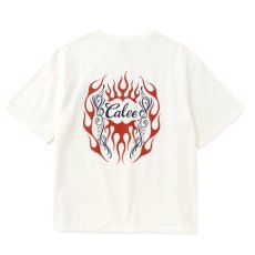 画像1: CALEE/VINTAGE TYPE FLAME LOGO PINSTRIPING S/ S TEE ＜NATURALLY PAINT DESIGN＞（WHITE）［プリントT-26春夏］ (1)