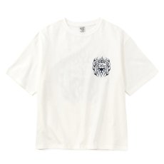 画像2: CALEE/VINTAGE TYPE FLAME LOGO PINSTRIPING S/ S TEE ＜NATURALLY PAINT DESIGN＞（WHITE）［プリントT-26春夏］ (2)