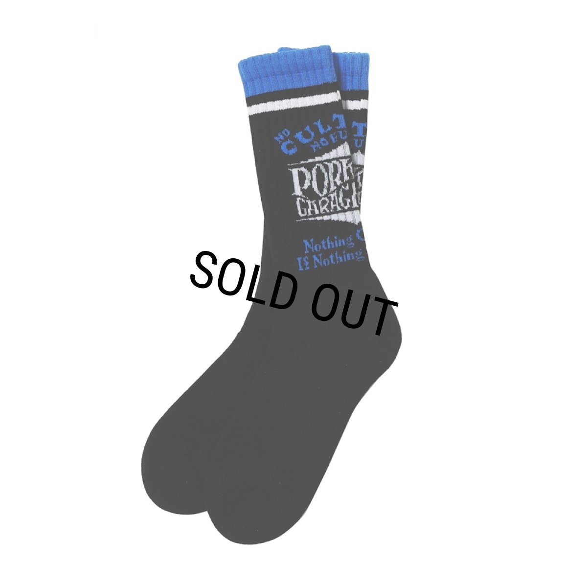 画像1: PORKCHOP/WAVE LOGO SOX（BLACK）［ウェーブロゴソックス-26春夏］ (1)