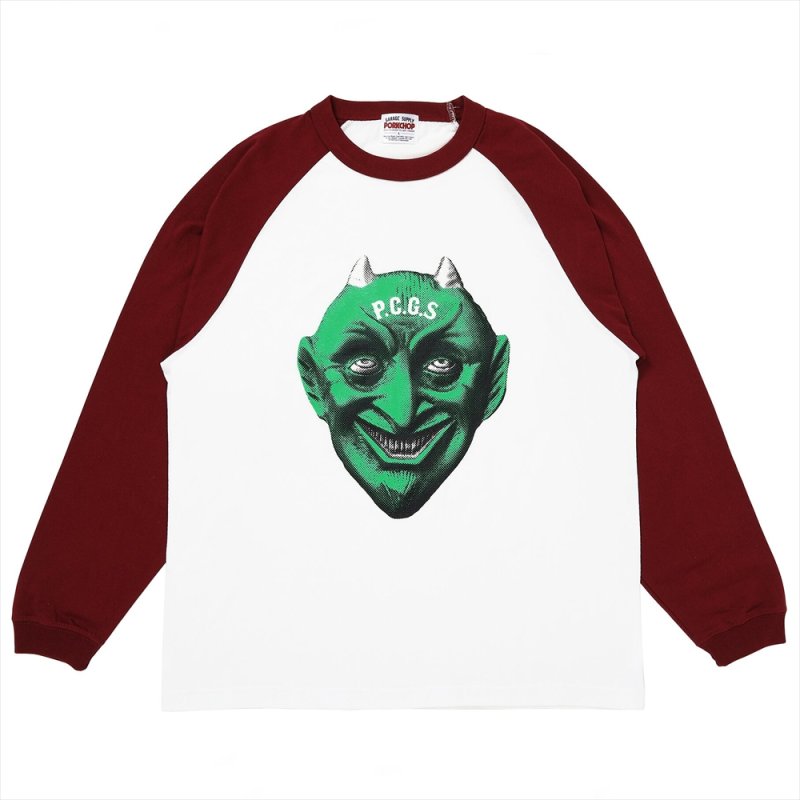 画像1: PORKCHOP/DEVIL FACE RAGLAN L/S TEE（BURGUNDY）［デビルフェイスラグラン長袖T-26春夏］