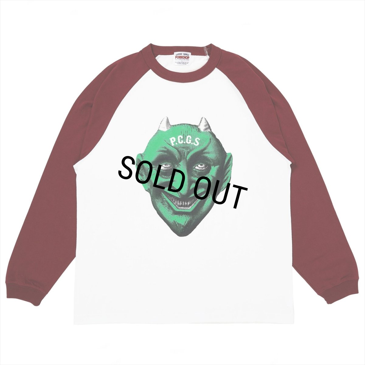 画像1: PORKCHOP/DEVIL FACE RAGLAN L/S TEE（BURGUNDY）［デビルフェイスラグラン長袖T-26春夏］ (1)