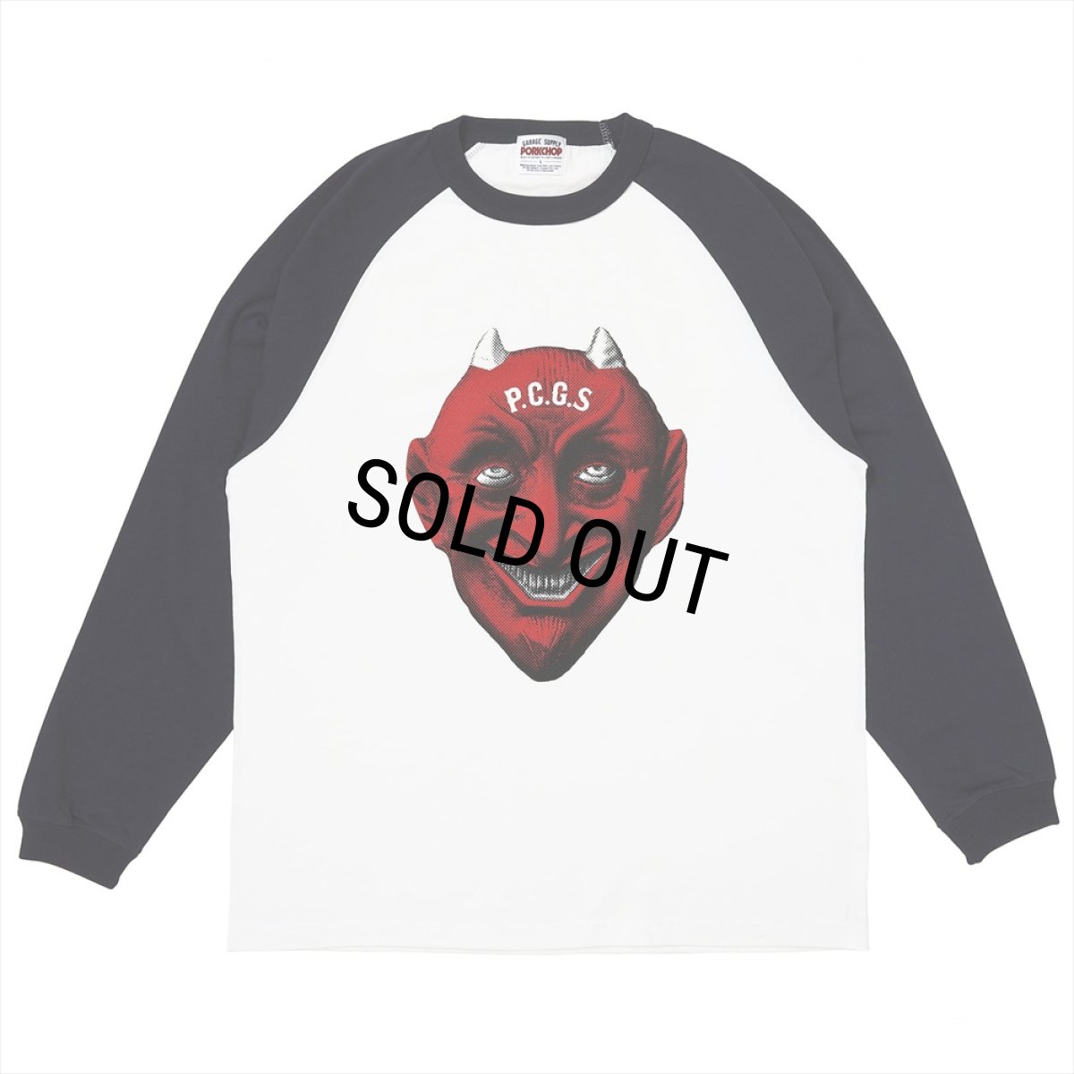画像1: PORKCHOP/DEVIL FACE RAGLAN L/S TEE（NAVY）［デビルフェイスラグラン長袖T-26春夏］ (1)