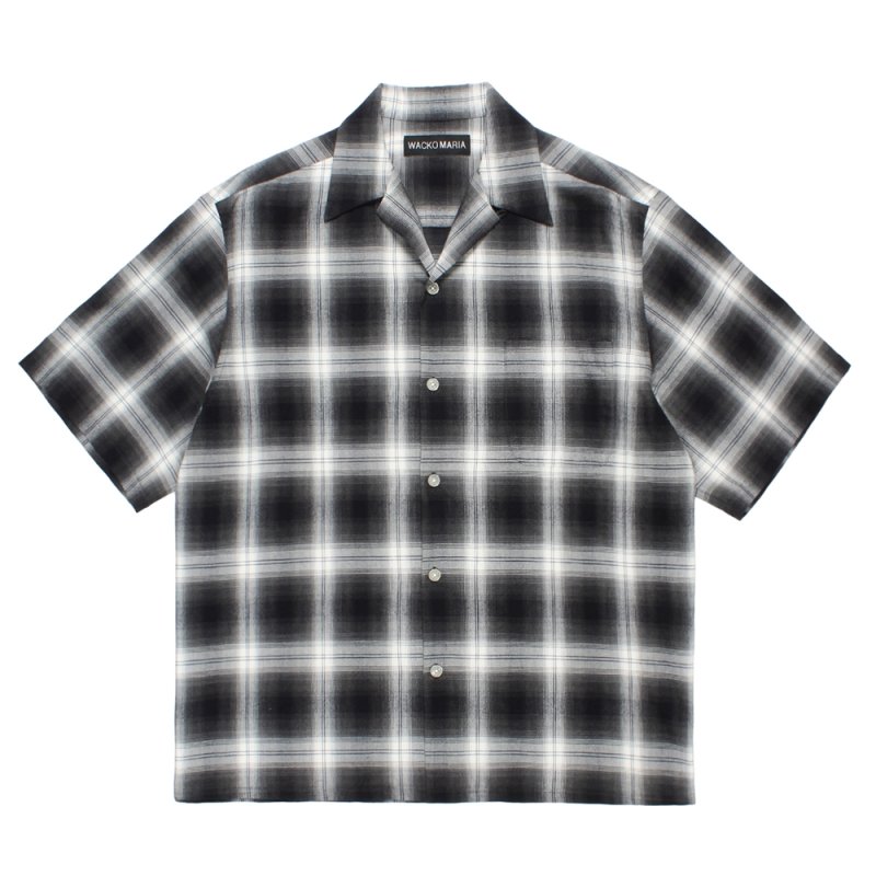 画像1: WACKO MARIA/OMBRE CHECK OPEN COLLAR SHIRT（GRAY）［オンブレチェックオープンカラーシャツ-26春夏］