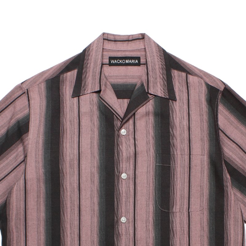 画像2: WACKO MARIA/OMBRE STRIPE OPEN COLLAR SHIRT（PINK）［オンブレストライプオープンカラーシャツ-26春夏］