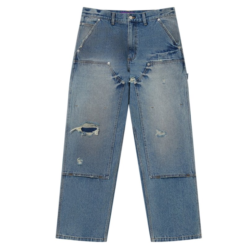 画像1: BlackEyePatch/DOUBLE KNEE DAMAGED PAINTER PANTS（INDIGO）