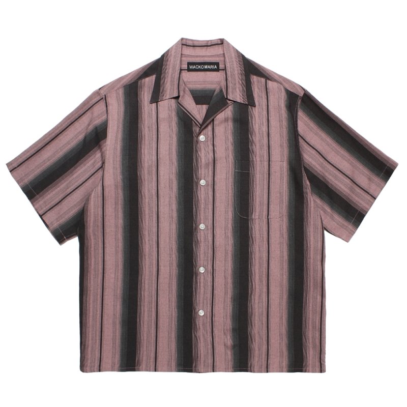 画像1: WACKO MARIA/OMBRE STRIPE OPEN COLLAR SHIRT（PINK）［オンブレストライプオープンカラーシャツ-26春夏］