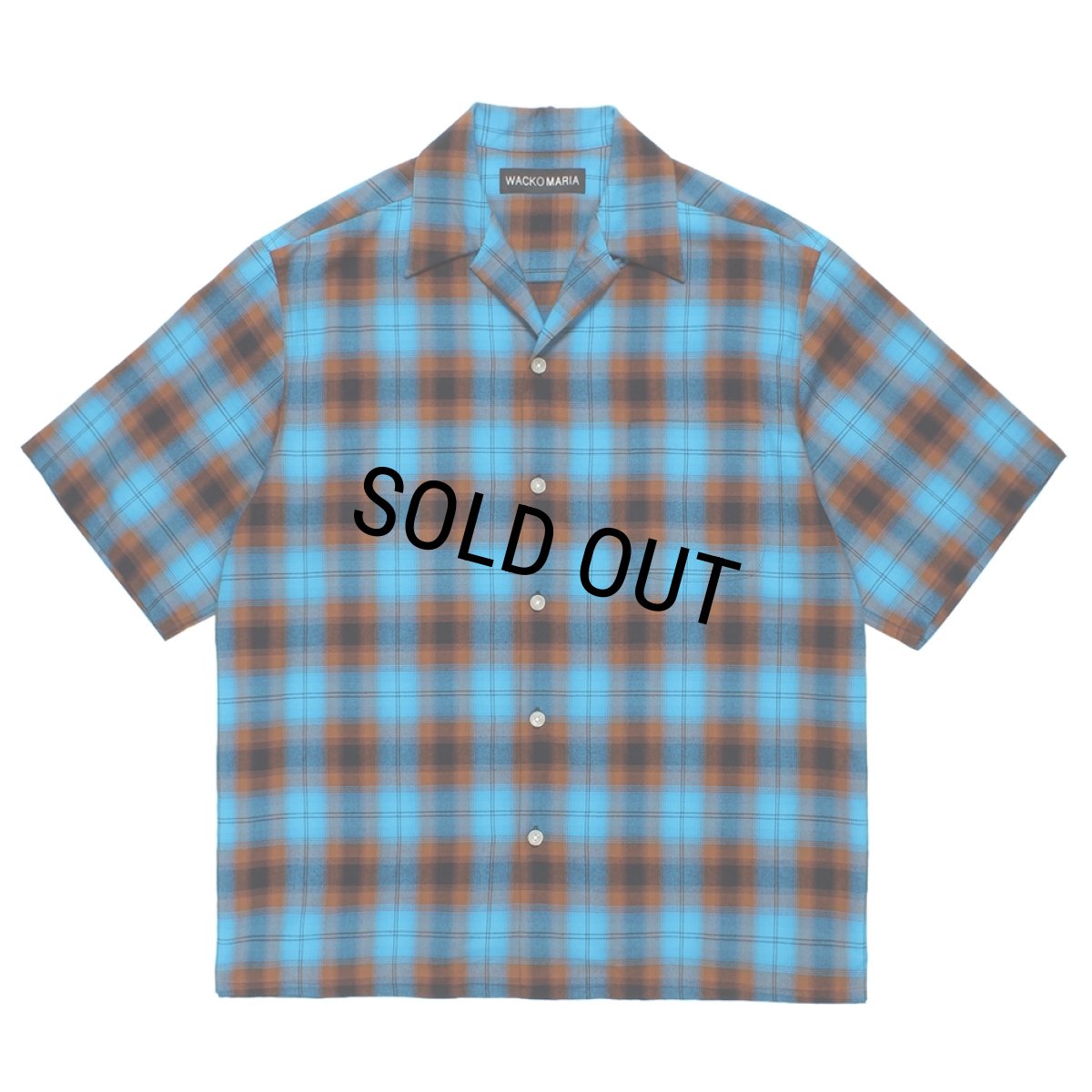 画像1: WACKO MARIA/OMBRE CHECK OPEN COLLAR SHIRT（BLUE）［オンブレチェックオープンカラーシャツ-26春夏］ (1)
