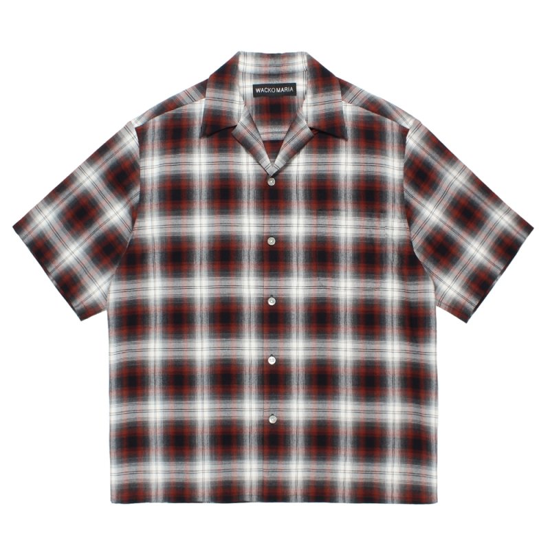 画像1: WACKO MARIA/OMBRE CHECK OPEN COLLAR SHIRT（BROWN）［オンブレチェックオープンカラーシャツ-26春夏］