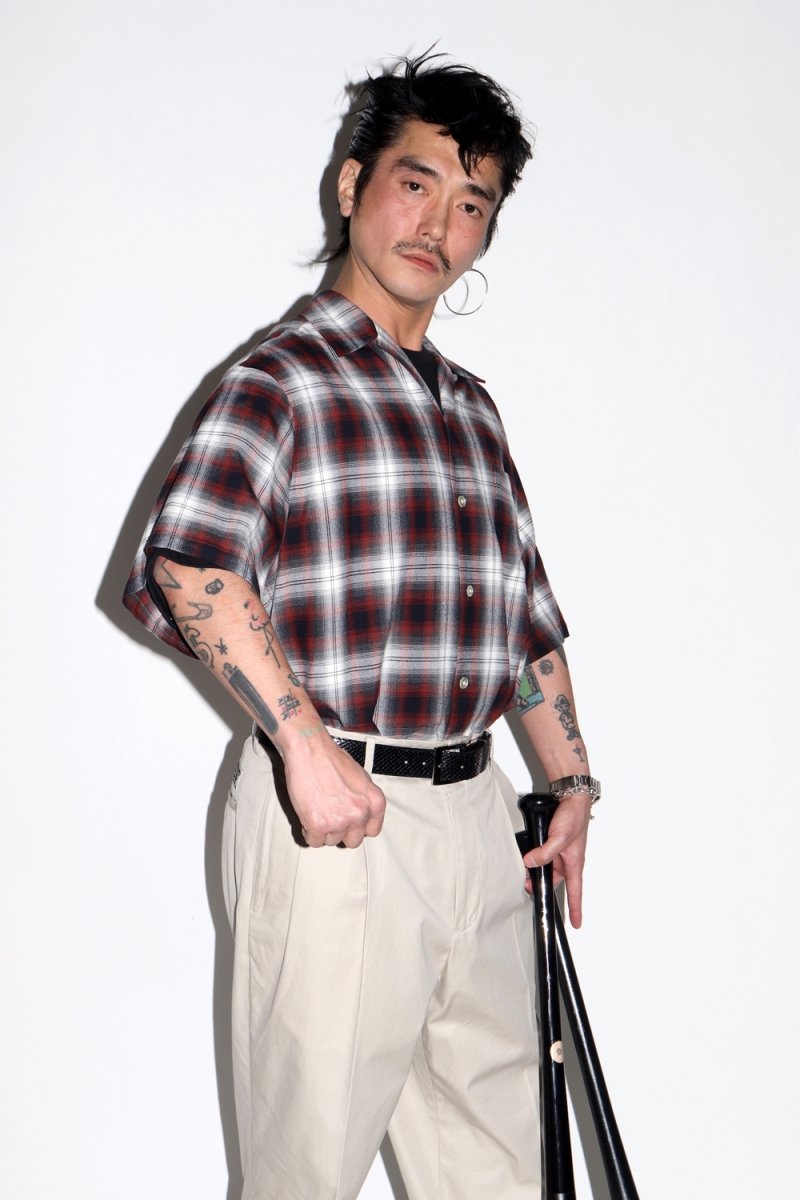 画像3: WACKO MARIA/OMBRE CHECK OPEN COLLAR SHIRT（BROWN）［オンブレチェックオープンカラーシャツ-26春夏］