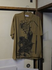 画像2: exodus brand/百鬼図 HAWAIIAN SHIRT（BROWN）［ハワイアンシャツ-26春夏］ (2)