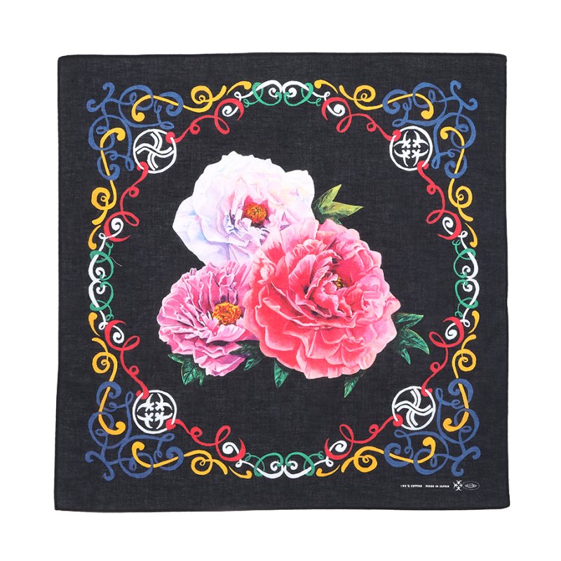 画像1: CHALLENGER/×NISHIARAI DAISHI FLOWER BANDANA（BLACK）［フラワーバンダナ-26秋冬］
