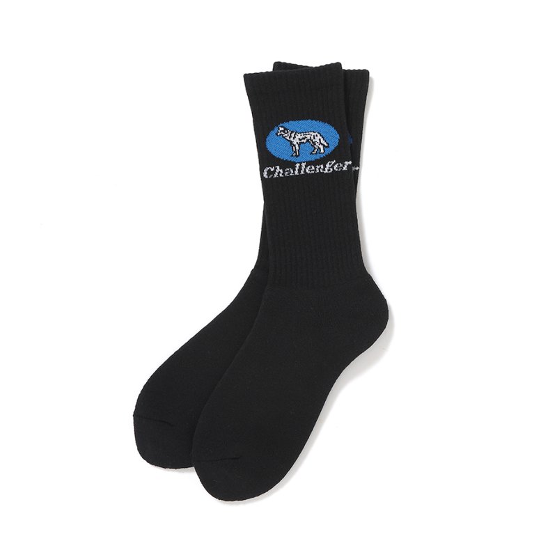 画像1: CHALLENGER/WOLF SOCKS（BLACK）［ウルフソックス-26秋冬］