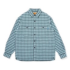 画像1: CHALLENGER/GINGHAM FLANNEL SHIRT（TURQUOISE）［ギンガムフランネルシャツ-26秋冬］ (1)