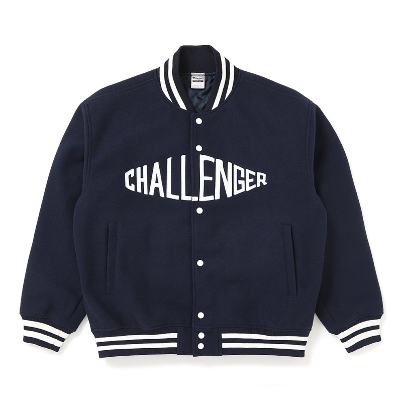 画像1: CHALLENGER/LOGO MELTON STADIUM JACKET（NAVY）［ロゴメルトンスタジャン-26秋冬］