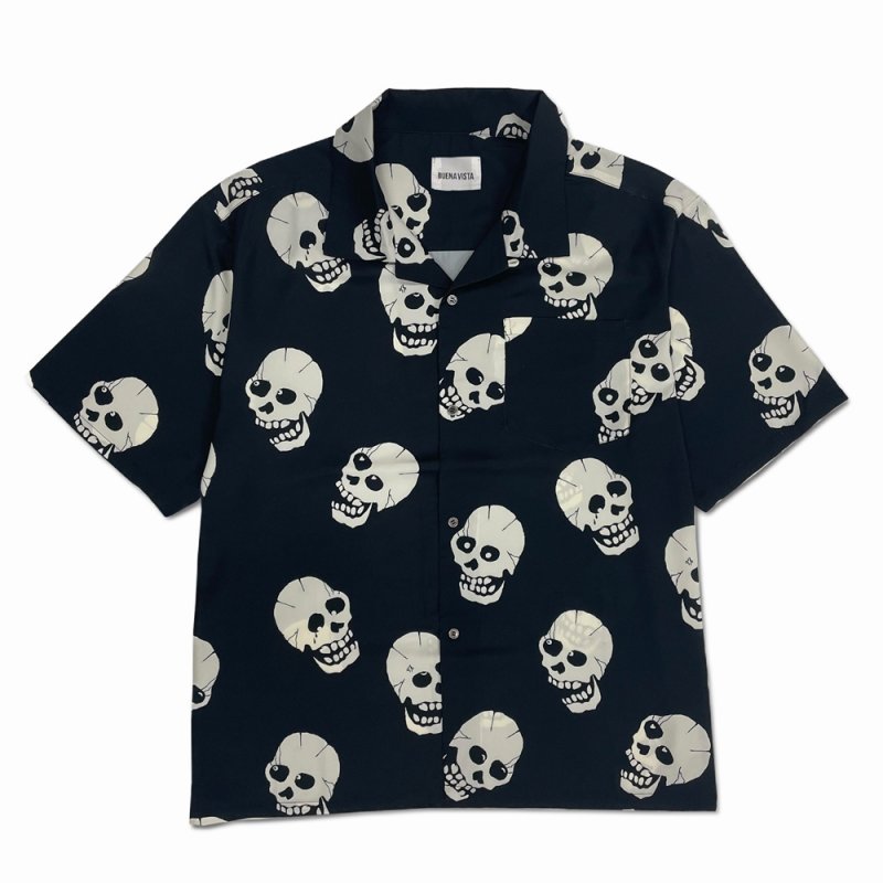 画像1: BUENA VISTA/Skull patterned s/s shirt（BLACK）［スカルオープンカラーシャツ-26春夏］