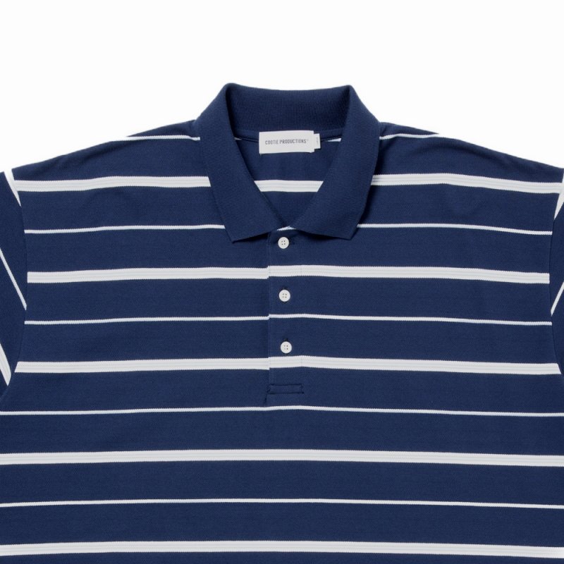 画像2: COOTIE PRODUCTIONS/Moss Stitch Border S/S Polo（Navy）［ボーダーポロ-26春夏］