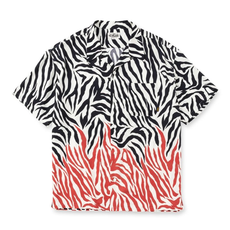 画像1: CALEE/ZEBRA FLAME PATTERN S/S SH（BLACK/RED）［ゼブラフレイムシャツ-26春夏］