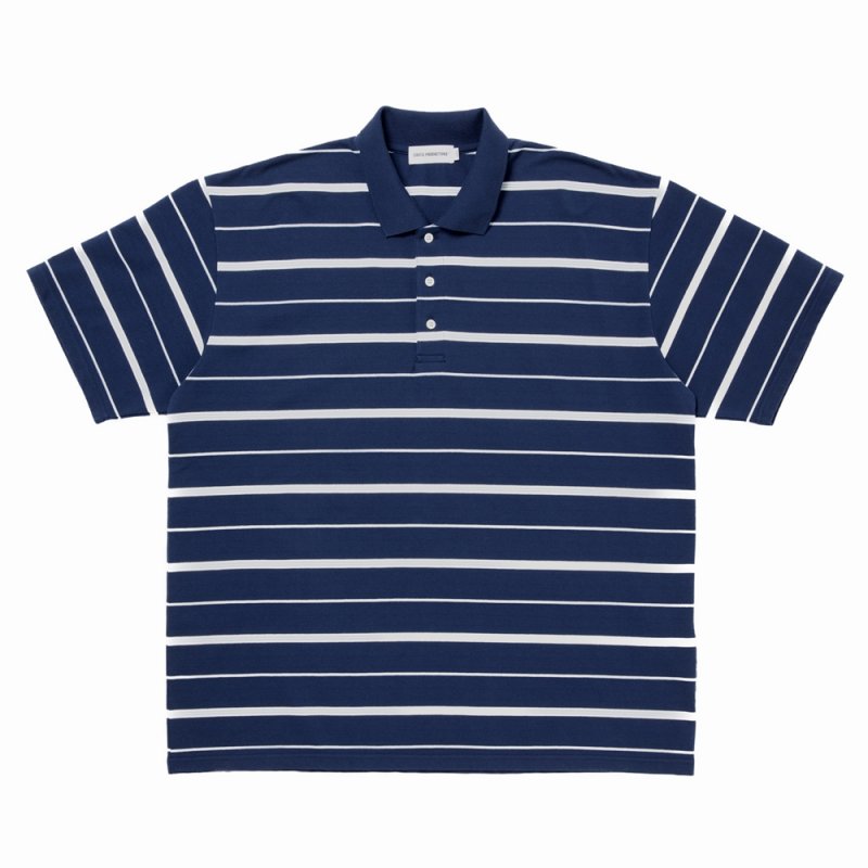 画像1: COOTIE PRODUCTIONS/Moss Stitch Border S/S Polo（Navy）［ボーダーポロ-26春夏］