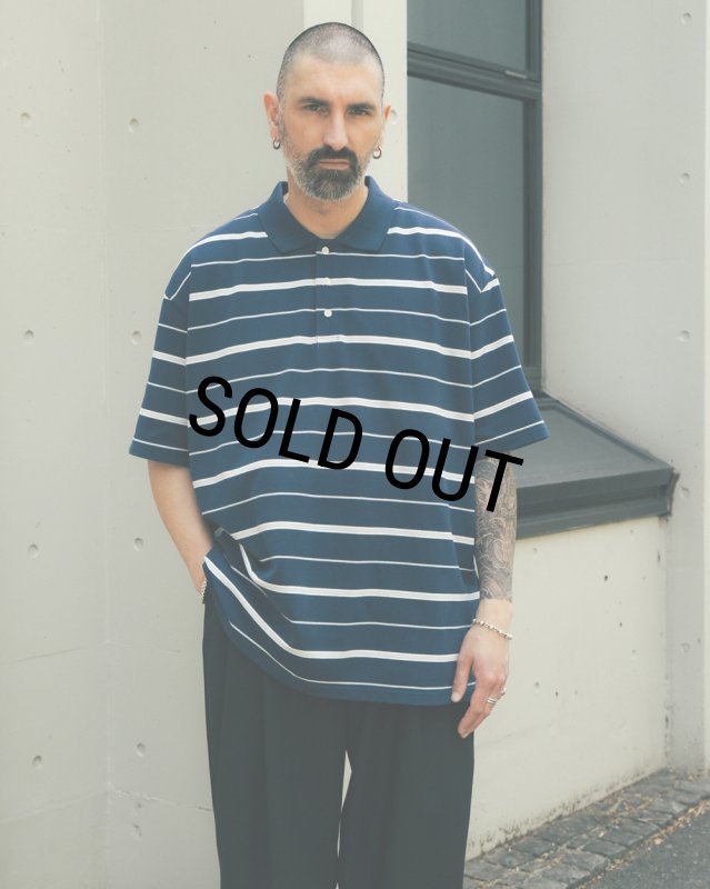 COOTIE PRODUCTIONS/Moss Stitch Border S/S Polo（Navy）［ボーダー