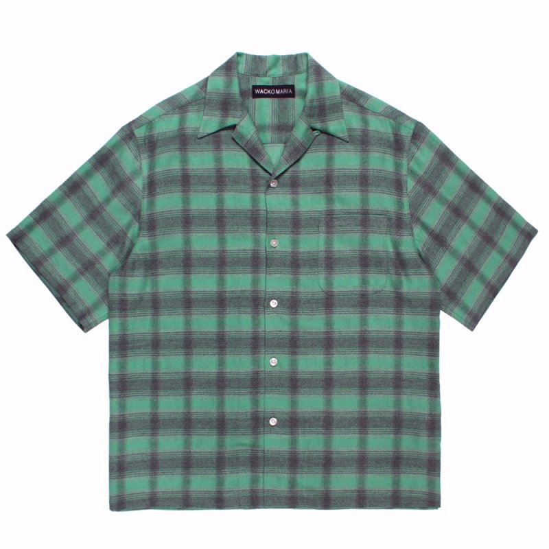 画像1: WACKO MARIA/OMBRE CHECK OPEN COLLAR SHIRT（GREEN）［オンブレチェックオープンカラーシャツ-26春夏］