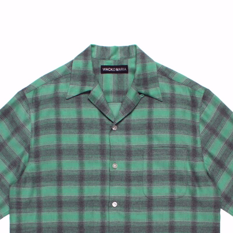 画像2: WACKO MARIA/OMBRE CHECK OPEN COLLAR SHIRT（GREEN）［オンブレチェックオープンカラーシャツ-26春夏］