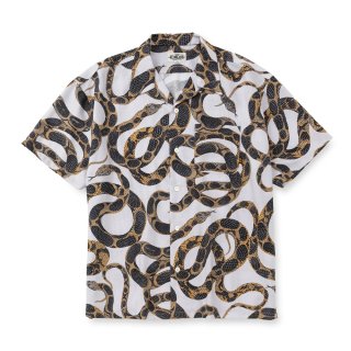 美品 CALEE SNAKE スネーク アロハ シャツ L xpv CALEE/ALLOVER SNAKE PATTERN S/S SH（ICY WHITE）［スネークパターン