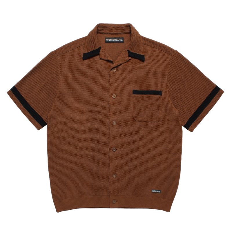 画像1: WACKO MARIA/KNIT OPEN COLLAR SHIRT（BROWN）［ニットオープンカラーシャツ-26春夏］