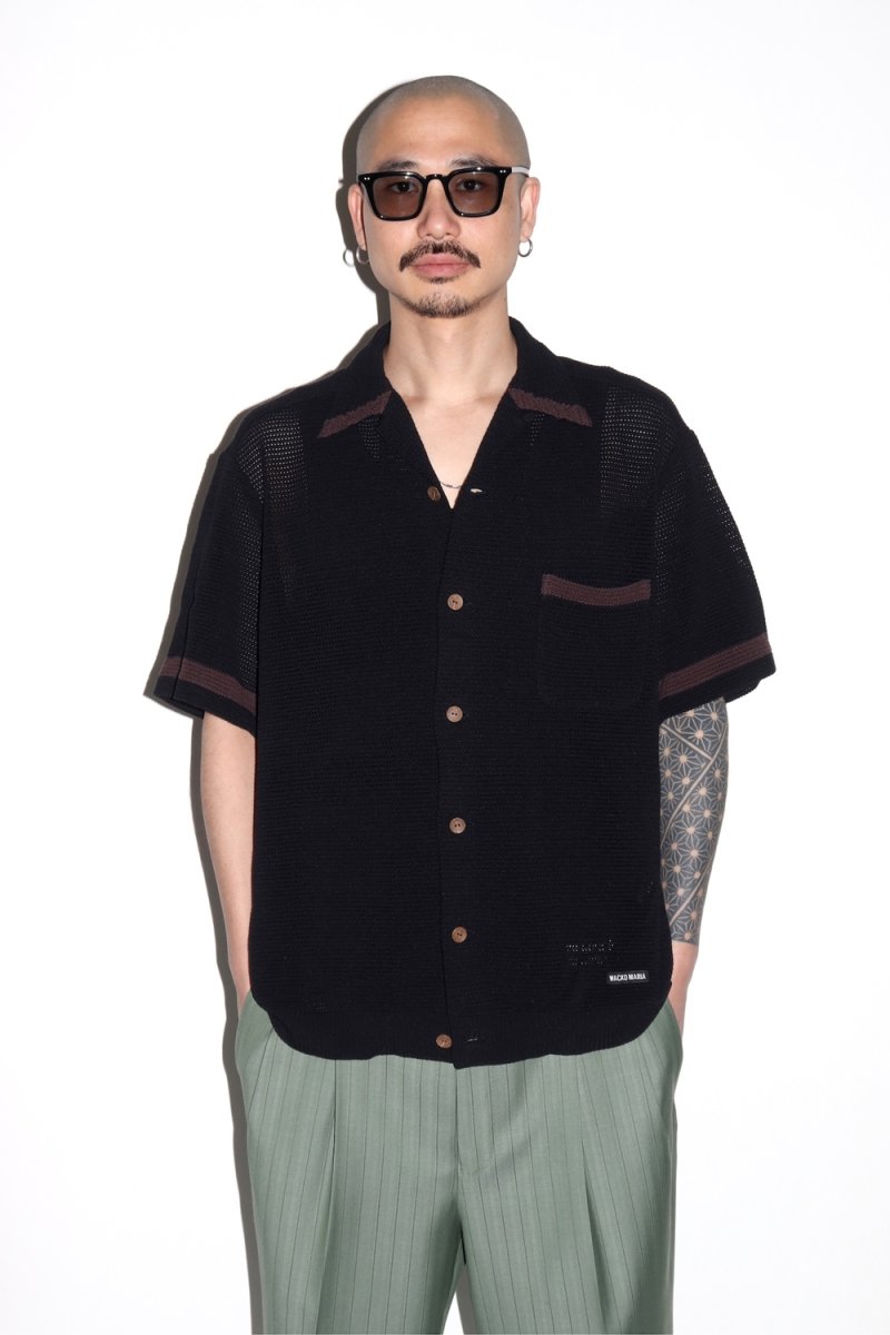 画像3: WACKO MARIA/KNIT OPEN COLLAR SHIRT（BLACK）［ニットオープンカラーシャツ-26春夏］