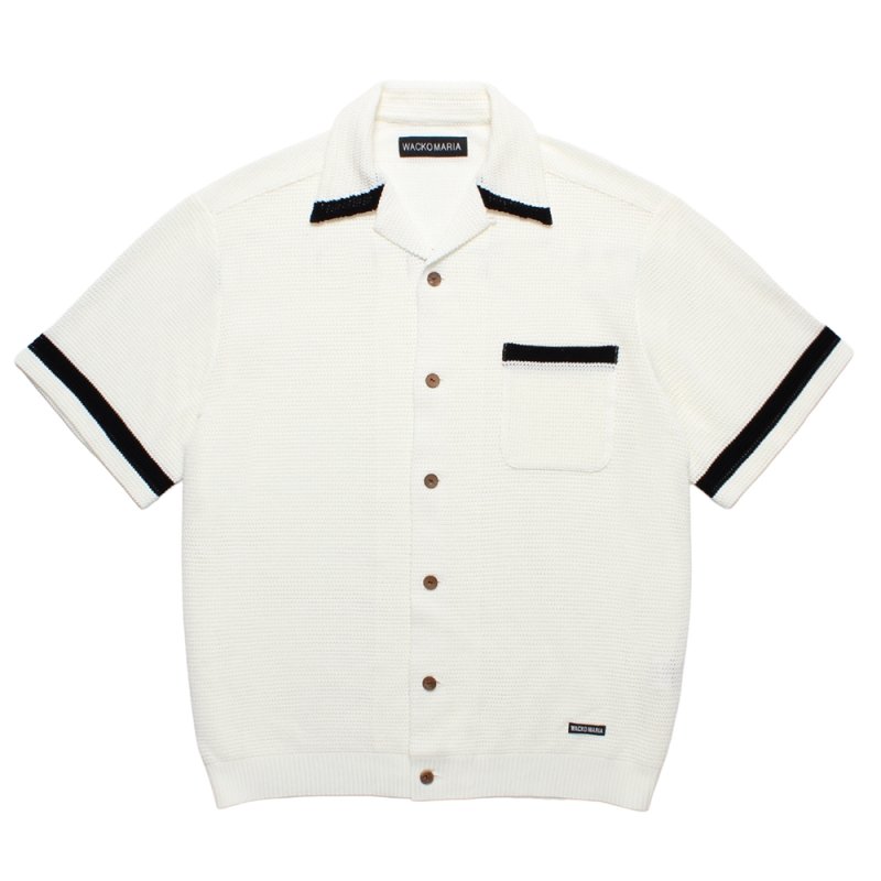 画像1: WACKO MARIA/KNIT OPEN COLLAR SHIRT（WHITE）［ニットオープンカラーシャツ-26春夏］