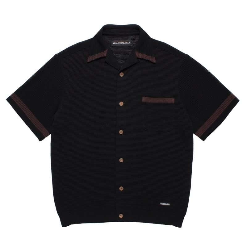 画像1: WACKO MARIA/KNIT OPEN COLLAR SHIRT（BLACK）［ニットオープンカラーシャツ-26春夏］