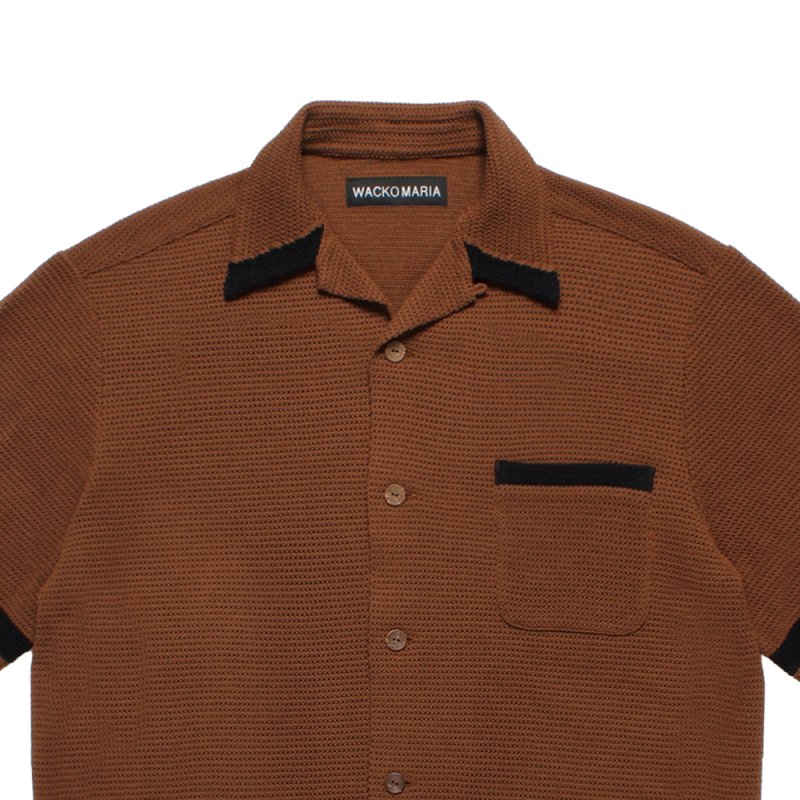 WACKO MARIA/KNIT OPEN COLLAR SHIRT（BROWN）［ニットオープンカラー