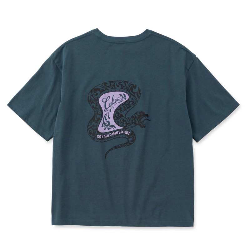 画像2: CALEE/VINTAGE TYPE SNAKE LOGO POCKET TEE ＜NATURALLY PAINT DESIGN＞（CHARCOAL NAVY）［プリントポケT-26春夏］