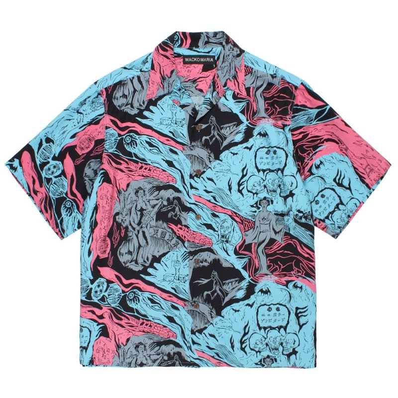 画像1: WACKO MARIA/HAWAIIAN SHIRT（BLUE）［ハワイアンシャツ-26春夏］