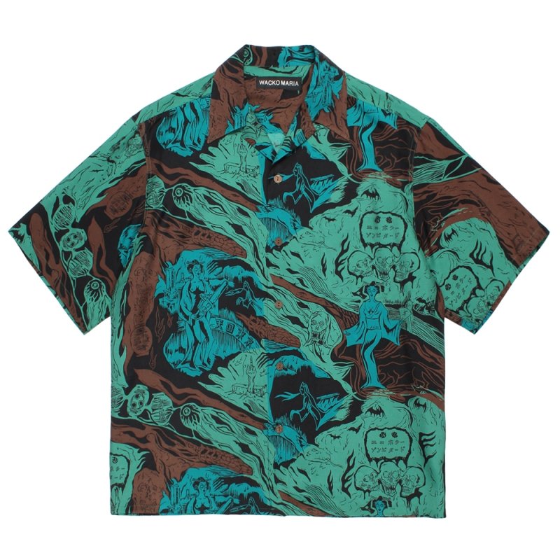 画像1: WACKO MARIA/HAWAIIAN SHIRT（GREEN）［ハワイアンシャツ-26春夏］