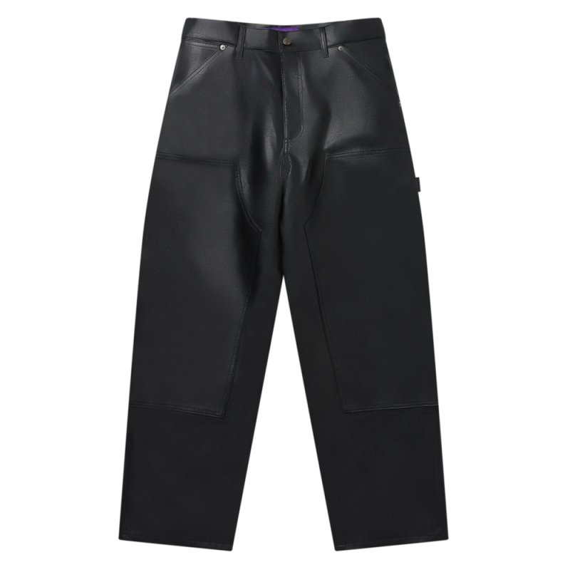 画像1: BlackEyePatch/FAUX LEATHER EXTRA BAGGY DOUBLE KNEE PANTS(BLACK)