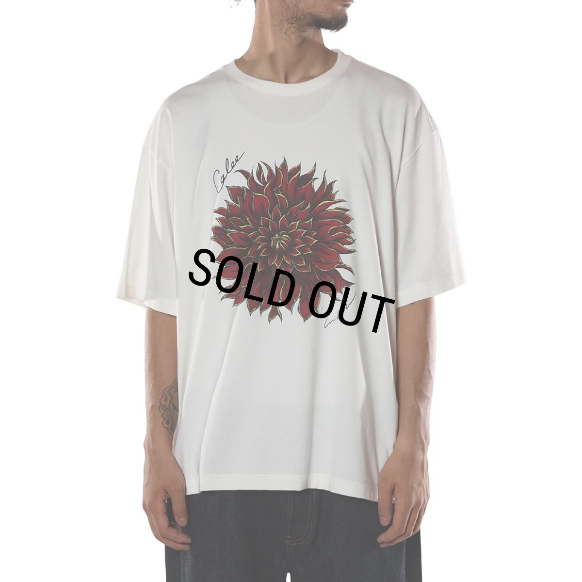 画像4: CALEE/DAHLIA ART TEE ＜MIHO MURAKAMI DESIGN＞（WHITE/RED）［プリントT-26春夏］ (4)