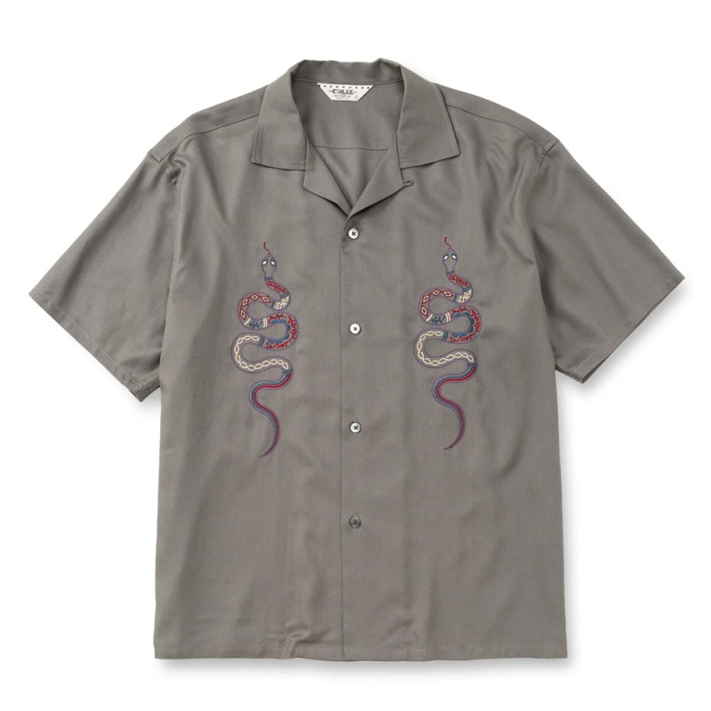 画像1: CALEE/EMBROIDERY SNAKE S/S SH ＜MIHO MURAKAMI DESIGN＞（CHARCOAL）［スネーク刺繍シャツ-26春夏］