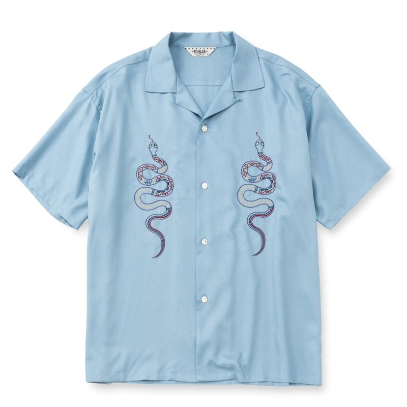 画像1: CALEE/EMBROIDERY SNAKE S/S SH ＜MIHO MURAKAMI DESIGN＞（Lt.BLUE）［スネーク刺繍シャツ-26春夏］
