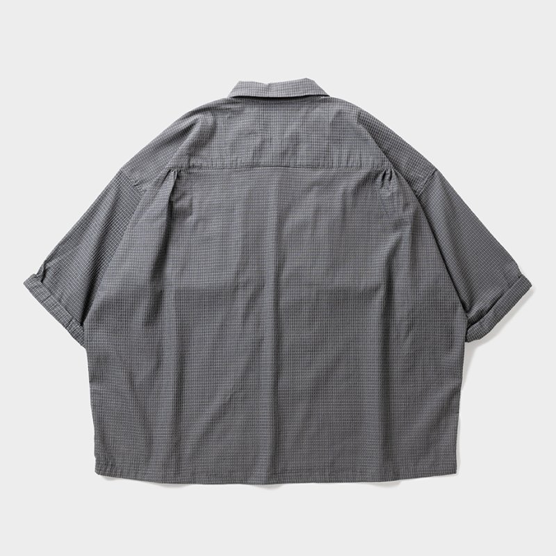 画像2: TIGHTBOOTH/SEERSUCKER ROLL UP SHIRT（Gray）［シアサッカーロールアップシャツ-26夏］