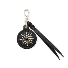 画像1: CALEE/COLOR STONE STUDS LEATHER KEY RING（BLACK）［カラーストーンスタッズレザーキーリング-26春夏］ (1)